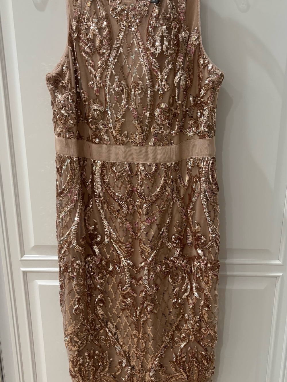 Adrianna Papell Rose Gold Sequin Embellished Sheath Dress
